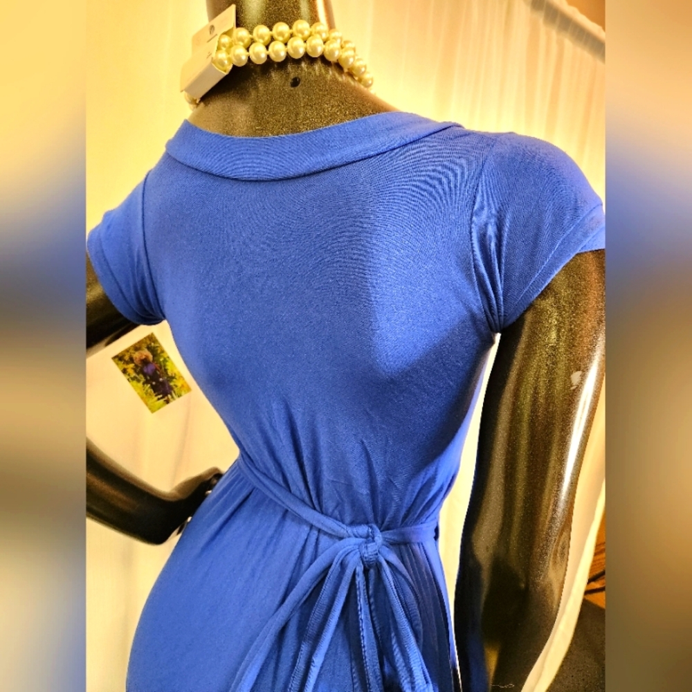 Royal Blue Maxi Wrap Dress-Custom Cut & Sewn - Picture 7 of 16